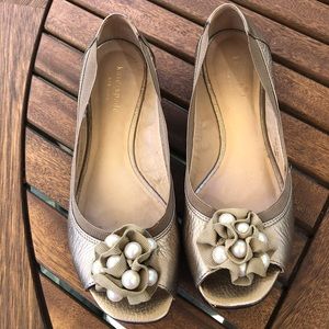 Kate Spade Gold Flats with Pearl Flowers